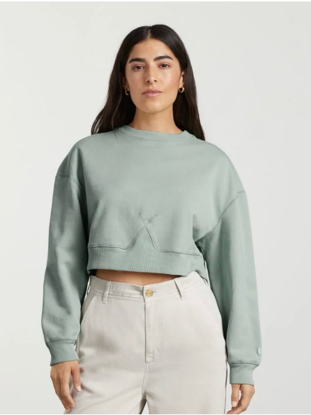 Everlane Cropped Crewneck Sweatshirt in Sage